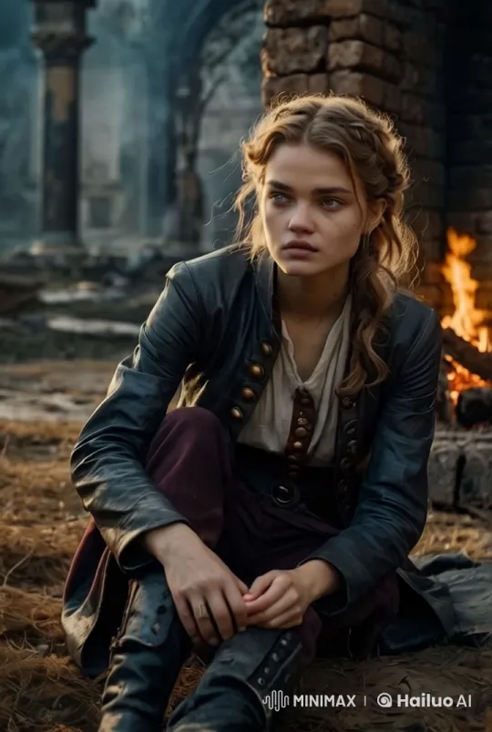 Young Woman in Ancient Ruins with Firelight Ambiance – AI Generated Video | Hailuo AI