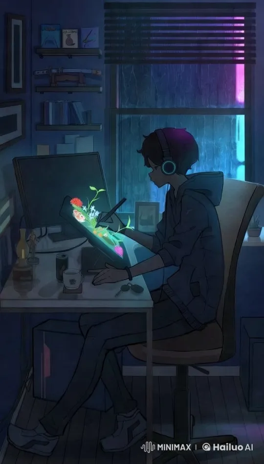 Focused Young Artist in a Serene Digital Workspace – AI Generated Video | Hailuo AI