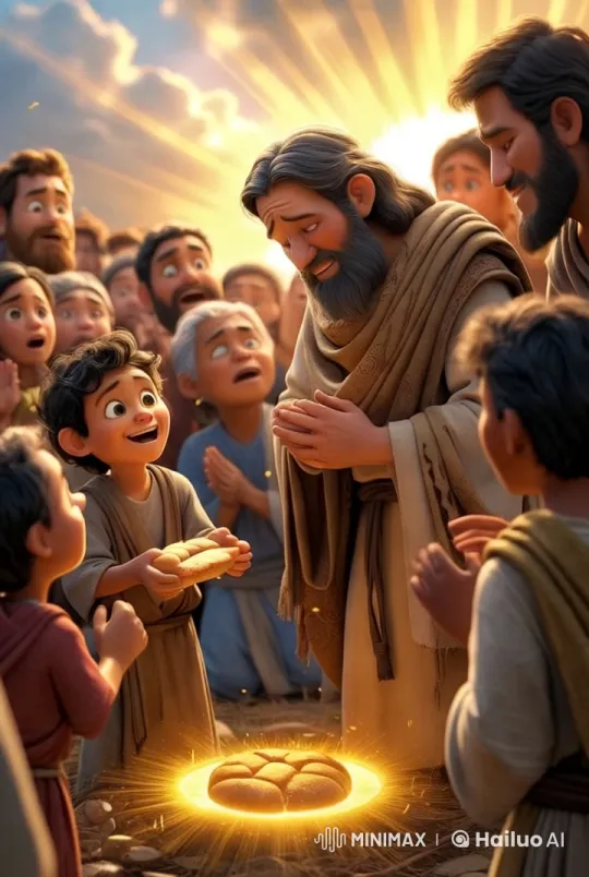 Child's Joyful Encounter with Jesus in Animated Miracle Scene – AI Generated Video | Hailuo AI