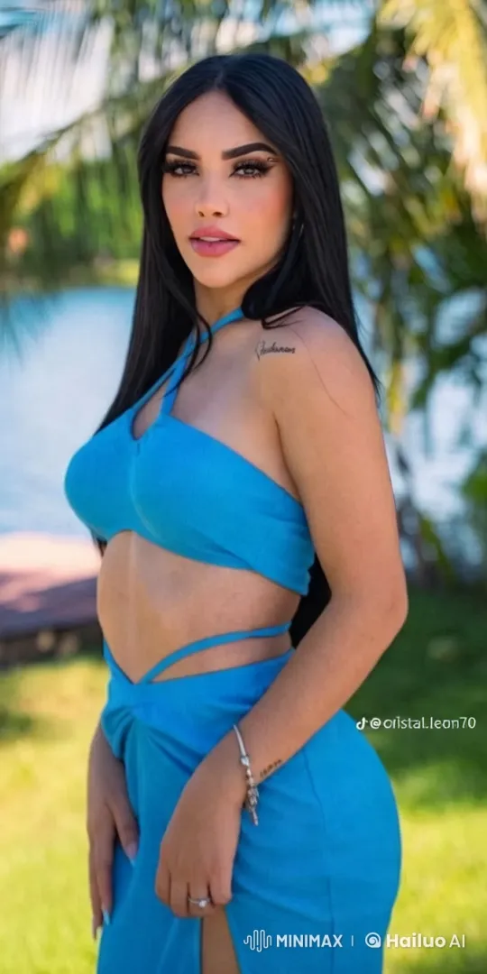 Vibrant Woman Showcases Elegant Dress by Serene Lake – AI Generated Video | Hailuo AI