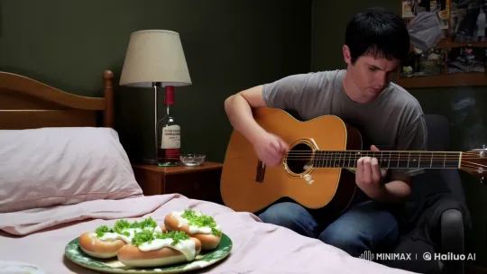 Young Man Expresses Frustration Through Guitar Smash – AI Generated Video | Hailuo AI
