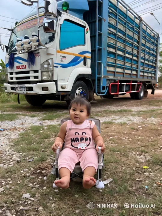 Baby in Pink Outfit Performs Kungfu by Isuzu Truck – AI Generated Video | Hailuo AI