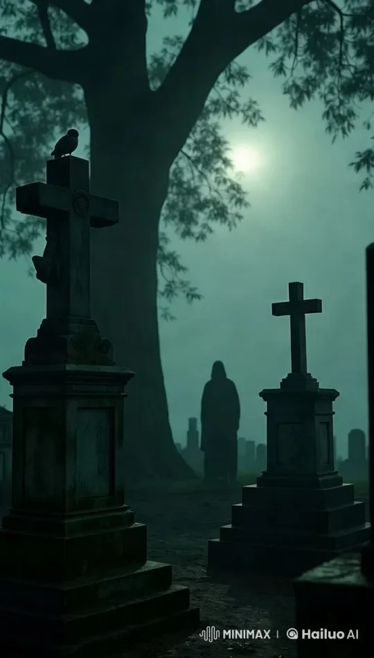 Eerie Hooded Figure in Misty Graveyard Pan – AI Generated Video | Hailuo AI