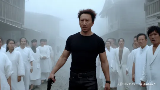 Mysterious Man in Foggy Town Stands Out Amidst Crowd – AI Generated Video | Hailuo AI