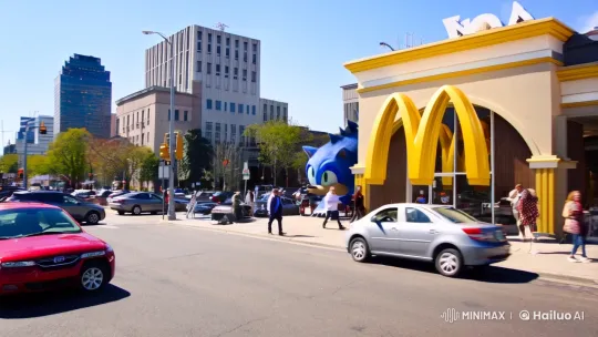 Colossal Sonic Gordo Gigante Enters Bustling McDonald's – AI Generated Video | Hailuo AI