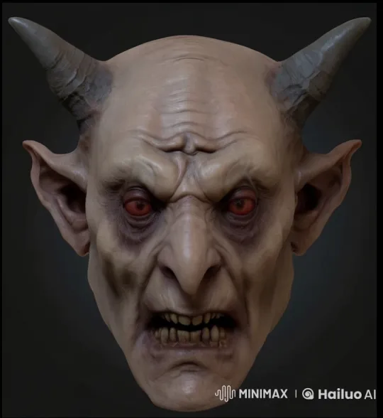 Fiery Animated Character with Prominent Horns and Ears Laughs Intensely – AI Generated Video | Hailuo AI