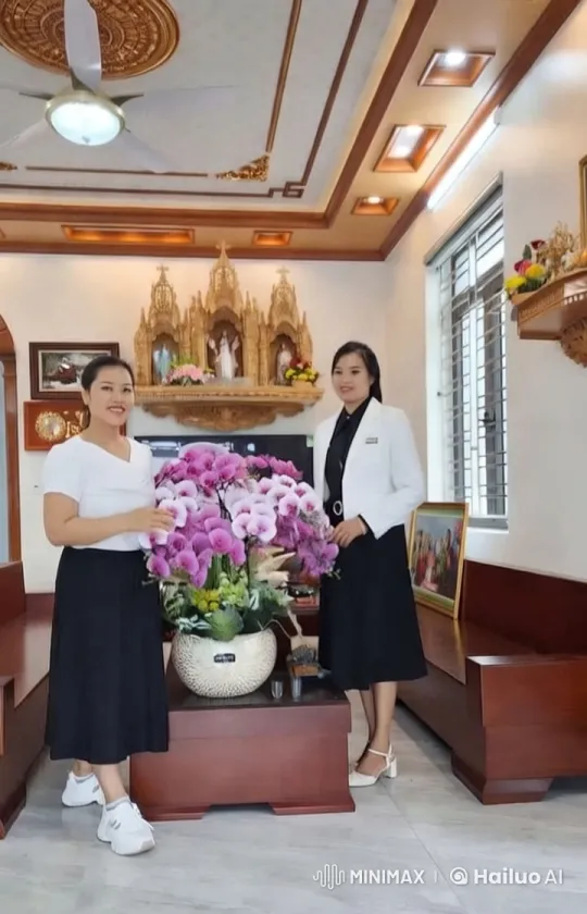 Women Arrange Flowers in Elegant Religious Room – AI Generated Video | Hailuo AI