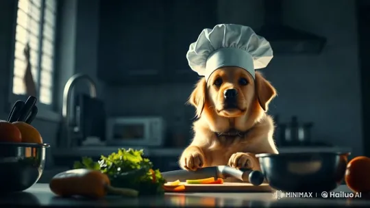Adorable Chef Dog Preparing Veggie Delights – AI Generated Video | Hailuo AI