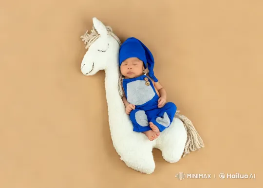 Baby Dances Kung Fu on Plush Llama in Cozy Setting – AI Generated Video | Hailuo AI