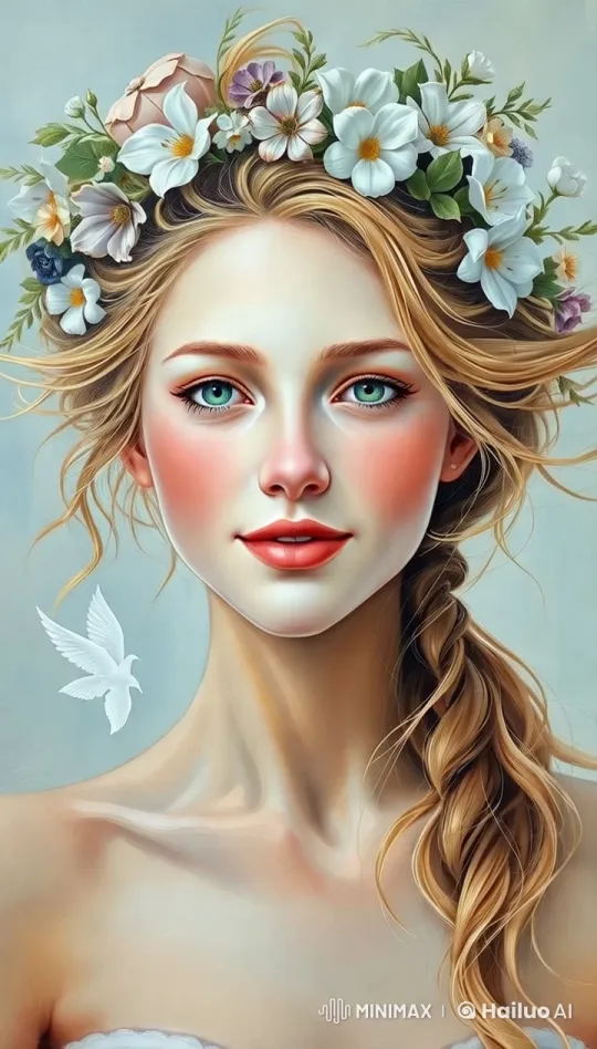 Floral Crowned Girl in Serene 4K Slow Motion – AI Generated Video | Hailuo AI