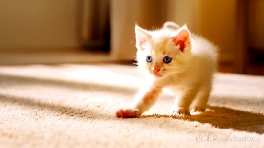 Sunlit Room: Momo the Kitten's Playful Dance – AI Generated Video | Hailuo AI