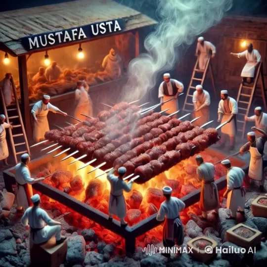 Traditional Kebab Grilling Craftsmanship at Mustafa Usta – AI Generated Video | Hailuo AI