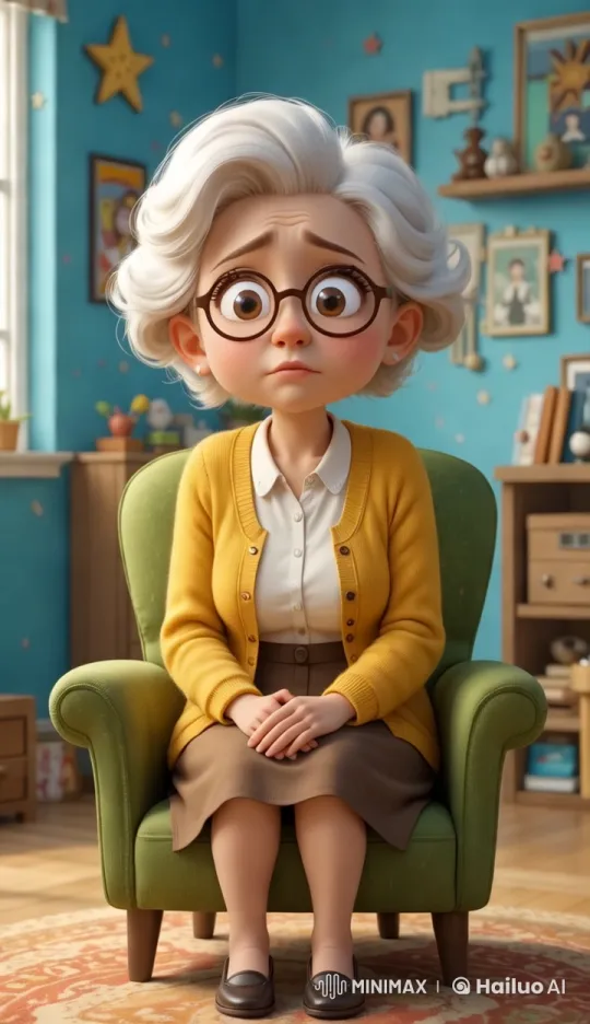 Sad Elderly Woman in Cozy Room with Warm Lighting – AI Generated Video | Hailuo AI
