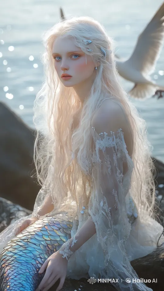 Mermaid on Rock by Serene Sea with Sparkling Water – AI Generated Video | Hailuo AI