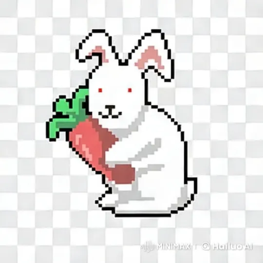 Pixel Art Rabbit Showcases Vibrant Carrot in Retro Setting – AI Generated Video | Hailuo AI