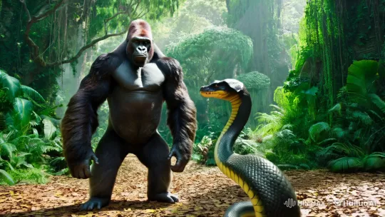 Gorilla vs Cobra: Jungle Showdown Captured on Film – AI Generated Video | Hailuo AI