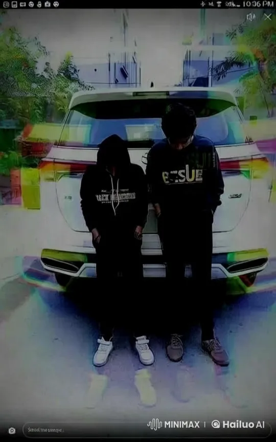 Two Individuals in Hoodies Stand by White SUV – AI Generated Video | Hailuo AI