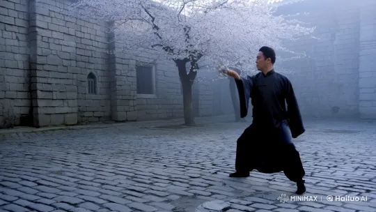Kung Fu Master: Serenity and Power in Misty Courtyard – AI Generated Video | Hailuo AI