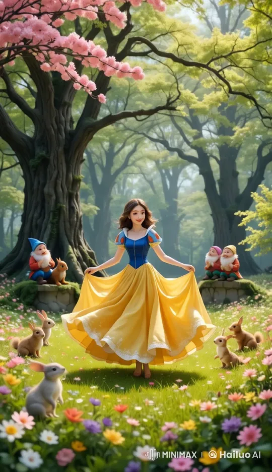 Snow White's Joyful Dance in a Lush Forest – AI Generated Video | Hailuo AI