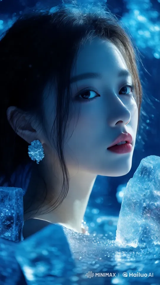 Elegant Earring Sparkles in Serene Icy Blue Setting – AI Generated Video | Hailuo AI