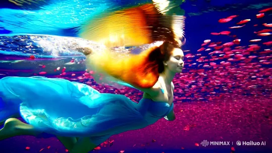 Ethereal Beauty in Underwater Rose Petal Scene – AI Generated Video | Hailuo AI