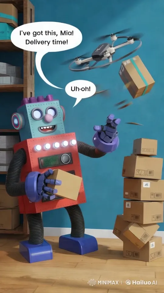 Robo-Ralph's Chaotic Delivery with a Happy Ending – AI Generated Video | Hailuo AI