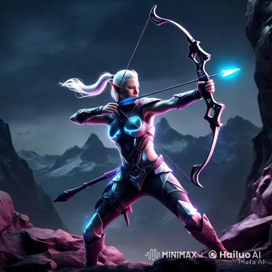 Futuristic Archer Aiming in Dramatic Mountain Setting – AI Generated Video | Hailuo AI