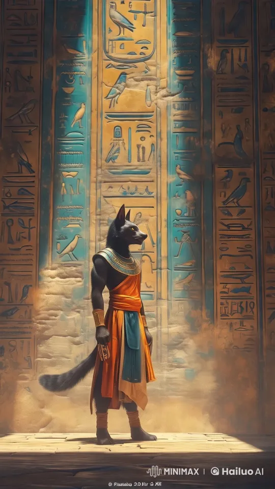 Anthropomorphic Jackal in Ancient Egyptian Temple – AI Generated Video | Hailuo AI