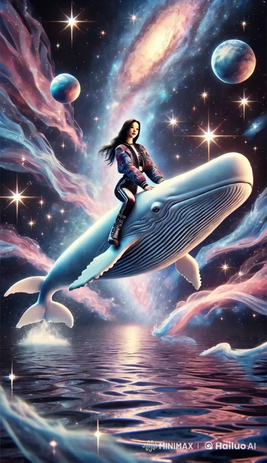 K-pop Girl Rides Cosmic Sperm Whale Through Galaxies – AI Generated Video | Hailuo AI