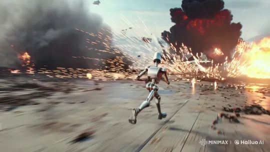K-2SO's High-Speed Escape Through Futuristic Battlefield – AI Generated Video | Hailuo AI