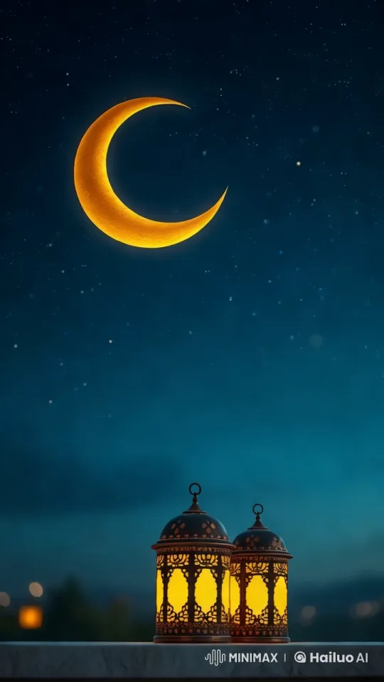 Ramadan Mubarak 2025: Serene Night with Moon and Lanterns – AI Generated Video | Hailuo AI