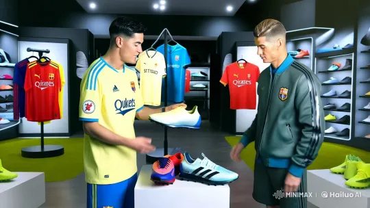 Legendary Footballers Showcase Soccer Shoes in Ultra-Realistic Store – AI Generated Video | Hailuo AI