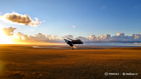 White-Headed Eagle Soars Over Golden Steppe at Dawn – AI Generated Video | Hailuo AI