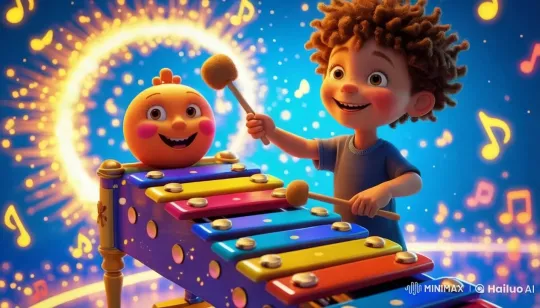 Child Plays Animated Xylophone with Lights and Music – AI Generated Video | Hailuo AI