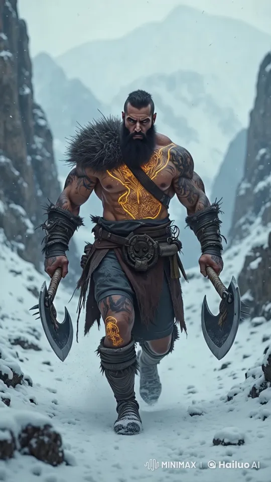 Epic Warrior Marches Through Snowy Mountain Pass – AI Generated Video | Hailuo AI
