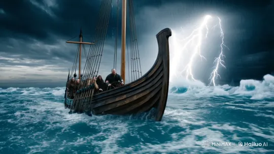 Viking Longship Battles Storm in Cinematic Realism – AI Generated Video | Hailuo AI