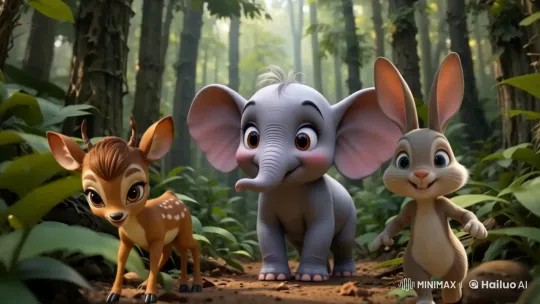 Animals' Enchanted Walk Through a Lush Forest – AI Generated Video | Hailuo AI