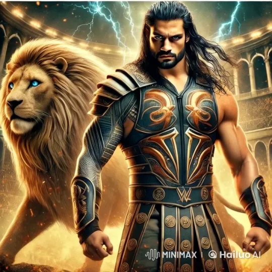 Roman Reigns and Majestic Lion Walk in Epic Arena – AI Generated Video | Hailuo AI