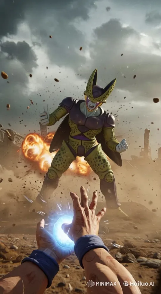 Goku Launches Kamehameha at Android Cell in Intense 4K Anime Video – AI Generated Video | Hailuo AI