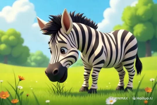 Zebra Grazing in Serene Meadow with Striking Aesthetic – AI Generated Video | Hailuo AI