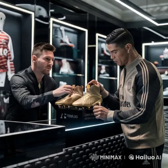 Messi and Ronaldo Showcase Golden Boots in Luxury Boutique – AI Generated Video | Hailuo AI