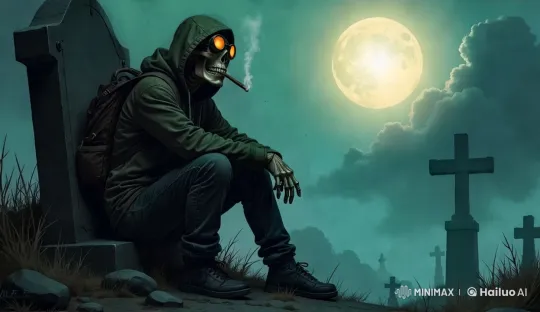 Skeletal Figure in Graveyard Under Eerie Moonlight – AI Generated Video | Hailuo AI