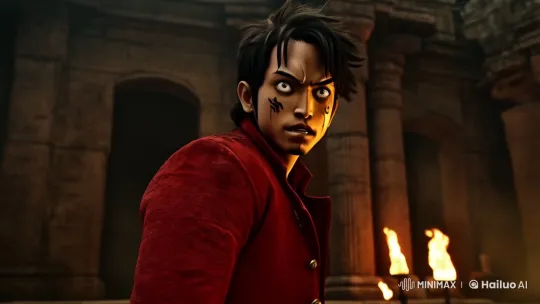 Determined Adventurer in Ancient Temple: Showcases Combat Skills – AI Generated Video | Hailuo AI