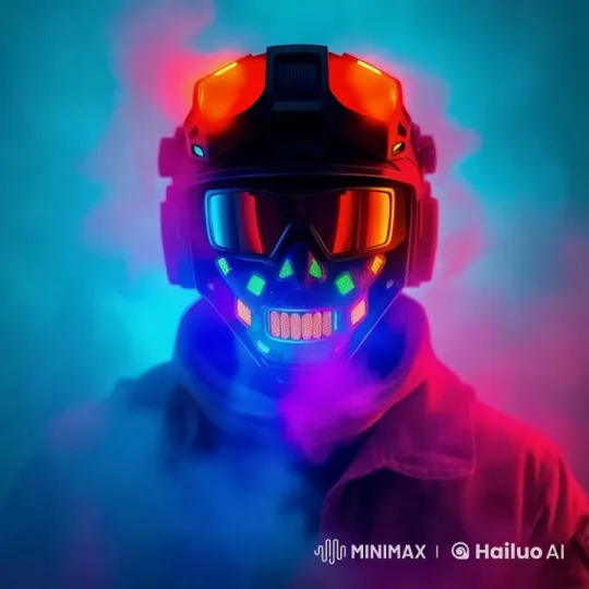 Futuristic Figure Showcases LED Helmet in Surreal Setting – AI Generated Video | Hailuo AI