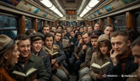 Vintage Tram Ride: Singing Passengers in Nostalgic Vibes – AI Generated Video | Hailuo AI
