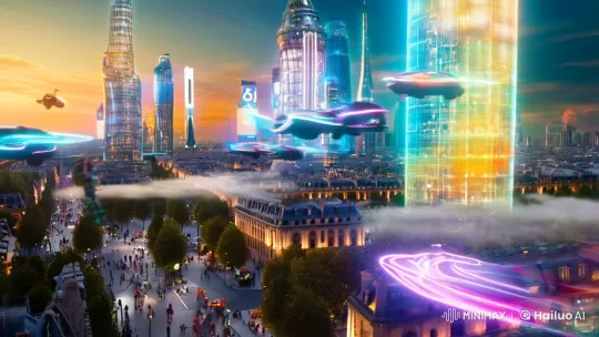 Futuristic Paris: A Cyberpunk Skyline at Dusk – AI Generated Video | Hailuo AI