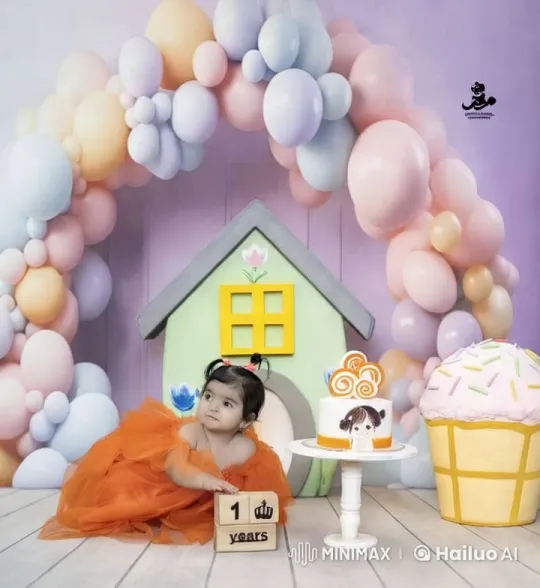 One-Year-Old's Colorful Birthday Celebration Scene – AI Generated Video | Hailuo AI