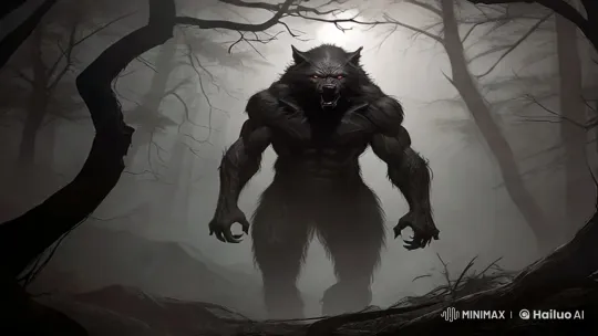 Muscular Werewolf in Dark Forest with Intense Glow – AI Generated Video | Hailuo AI
