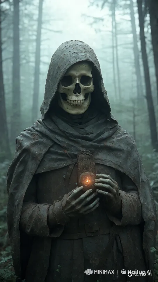 Transformation into a Flaming Skull Amidst Misty Forest – AI Generated Video | Hailuo AI