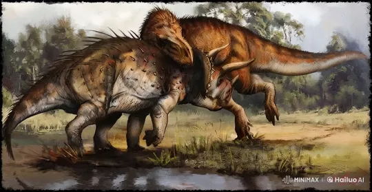 Prehistoric Duel: Triceratops Triumphs Over Predator – AI Generated Video | Hailuo AI